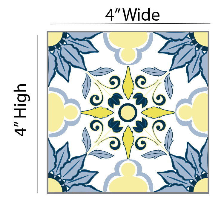 Blue and Yellow Floral Tile Removable Vinyl Decals