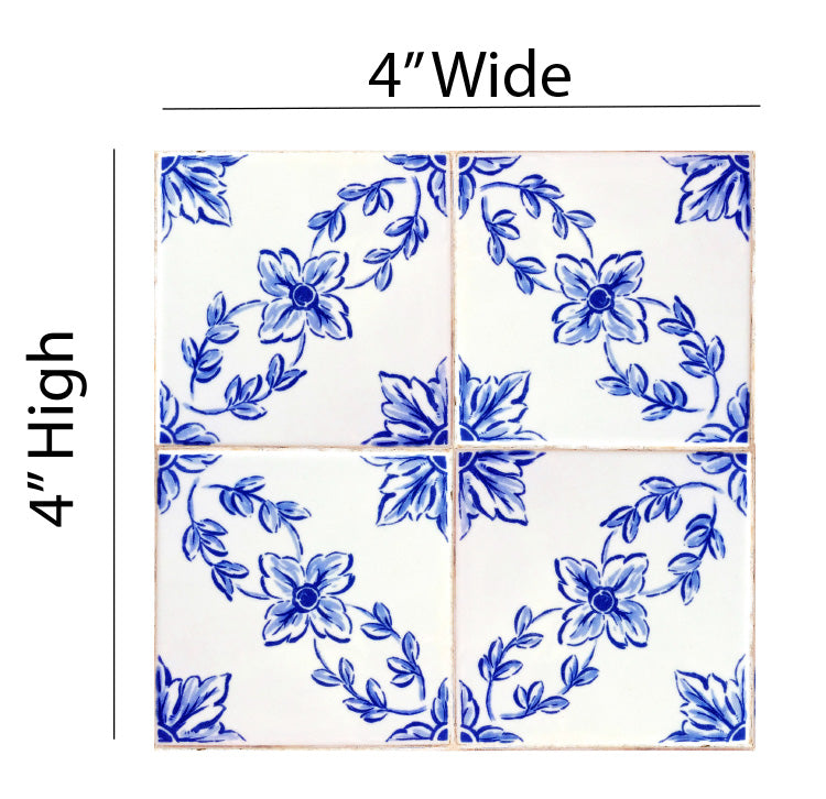 Blue Floral Tile Removable Vinyl Decals