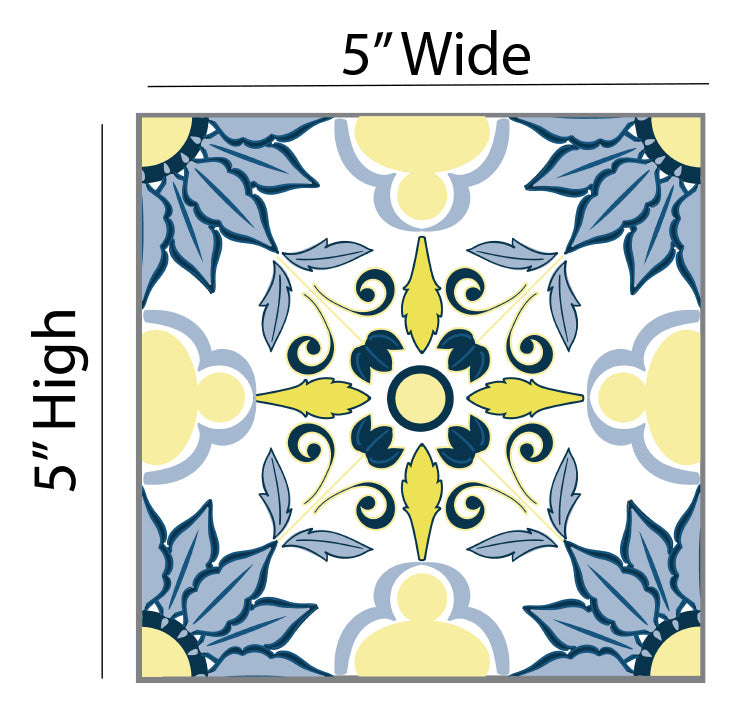 Blue and Yellow Floral Tile Removable Vinyl Decals