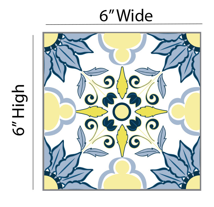 Blue and Yellow Floral Tile Removable Vinyl Decals