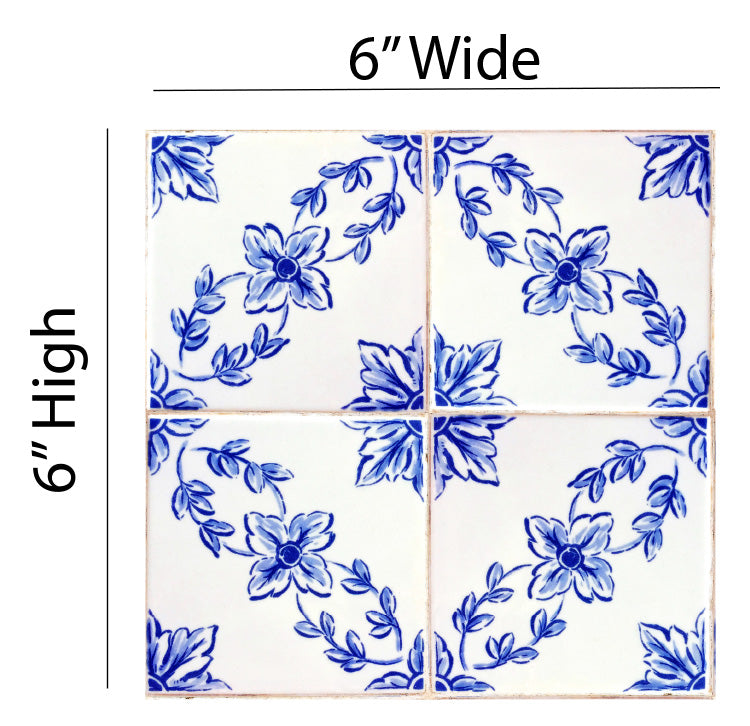 Blue Floral Tile Removable Vinyl Decals