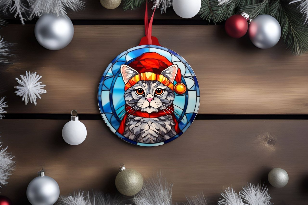 Cat Stained Glass Acrylic Christmas Ornament
