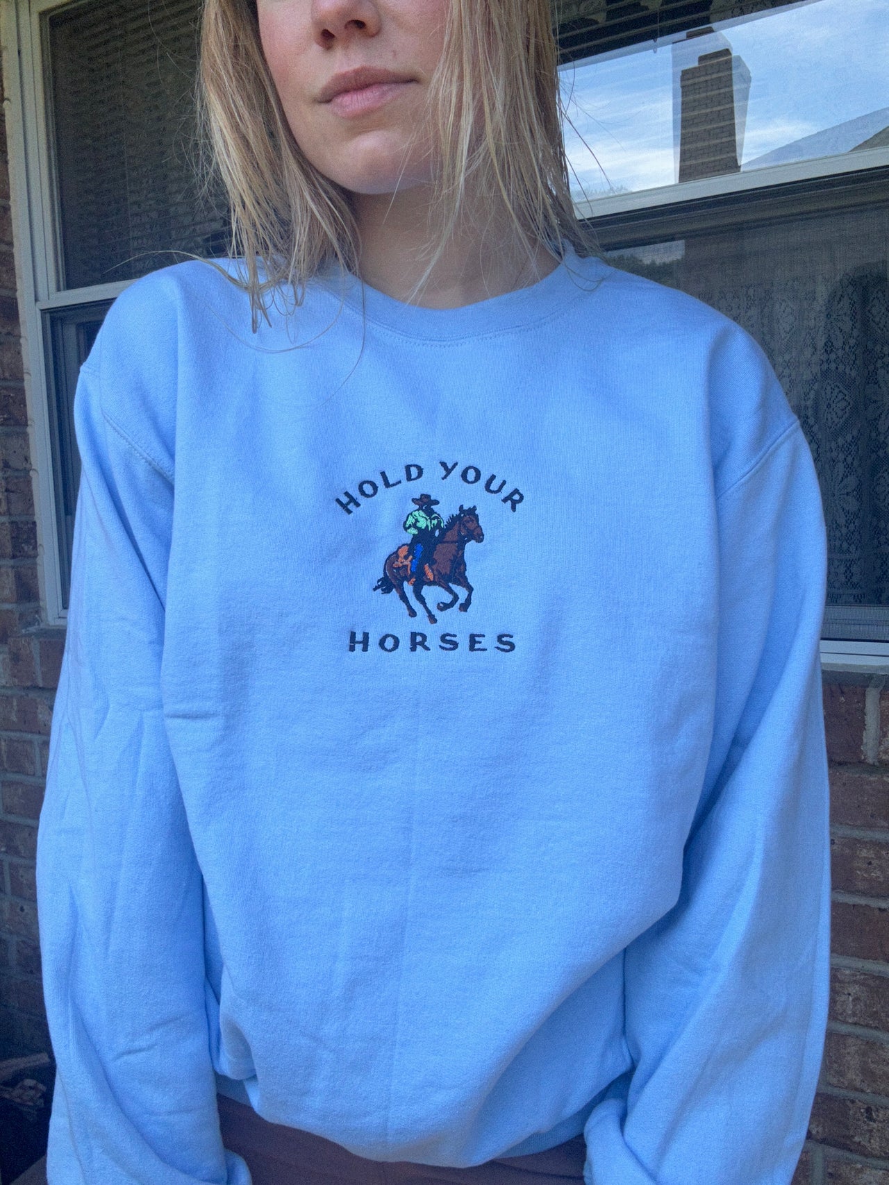 Hold Your Horses Cowboy Embroidered Sweatshirt