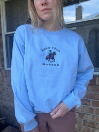 Thumbnail for Hold Your Horses Cowboy Embroidered Sweatshirt