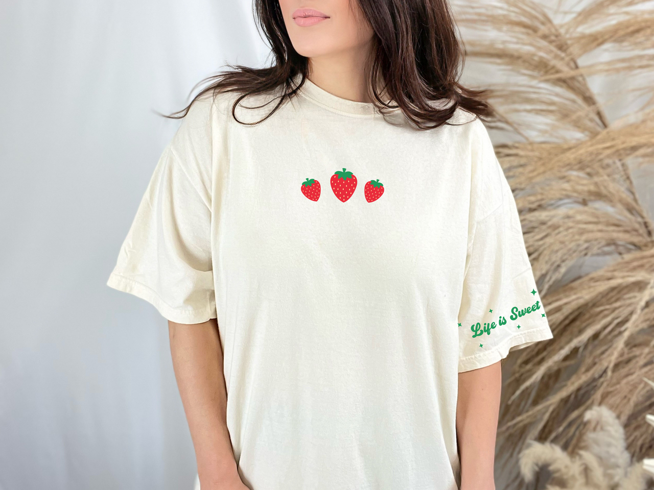 Strawberry "Life is Sweet" Oversized T Shirt