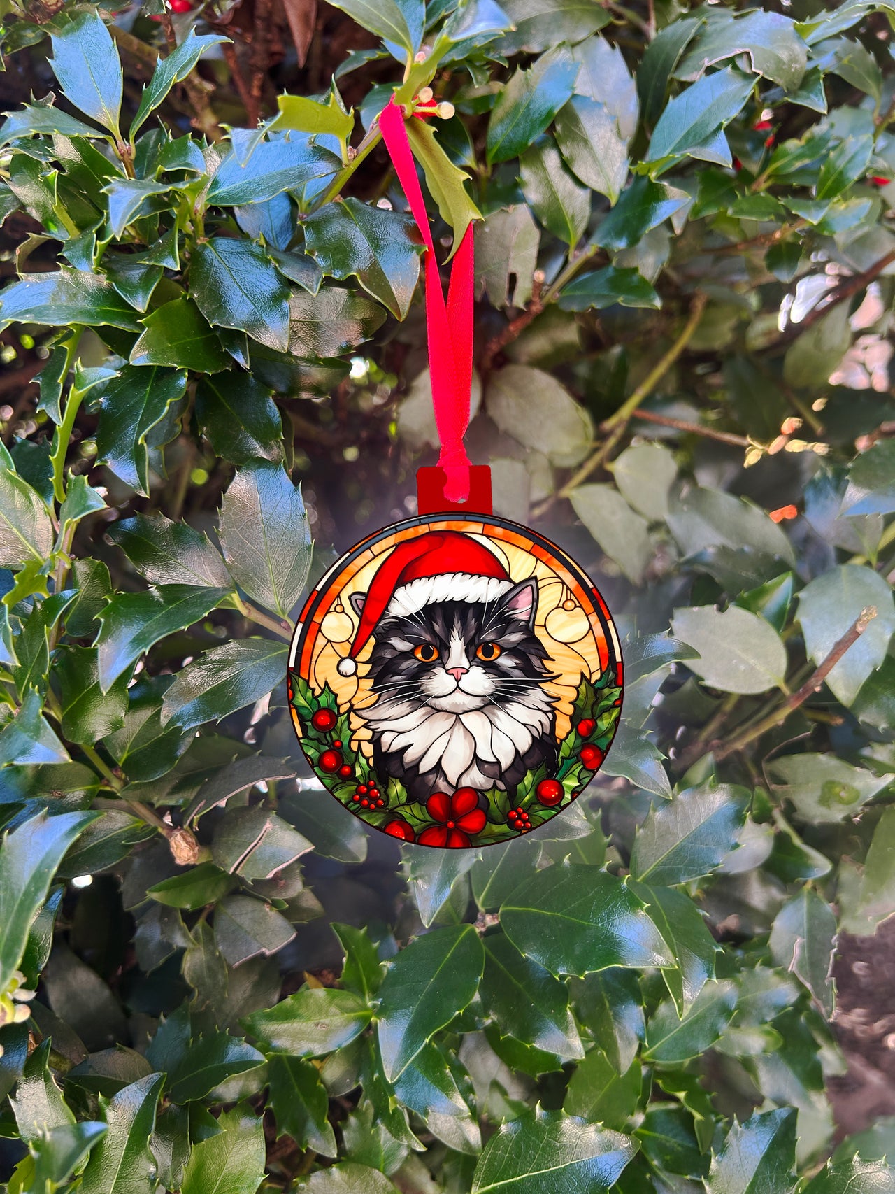 Cat Stained Glass Acrylic Christmas Ornament