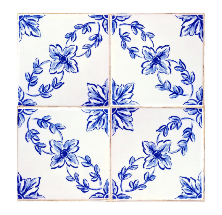 Blue Floral Tile Removable Vinyl Decals