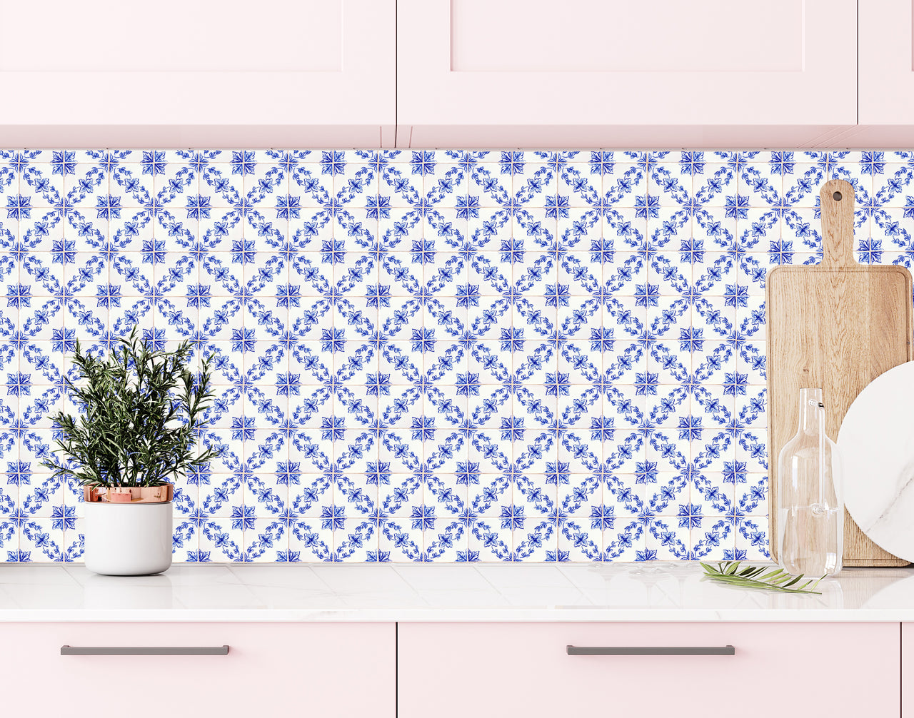 Blue Floral Tile Removable Vinyl Decals