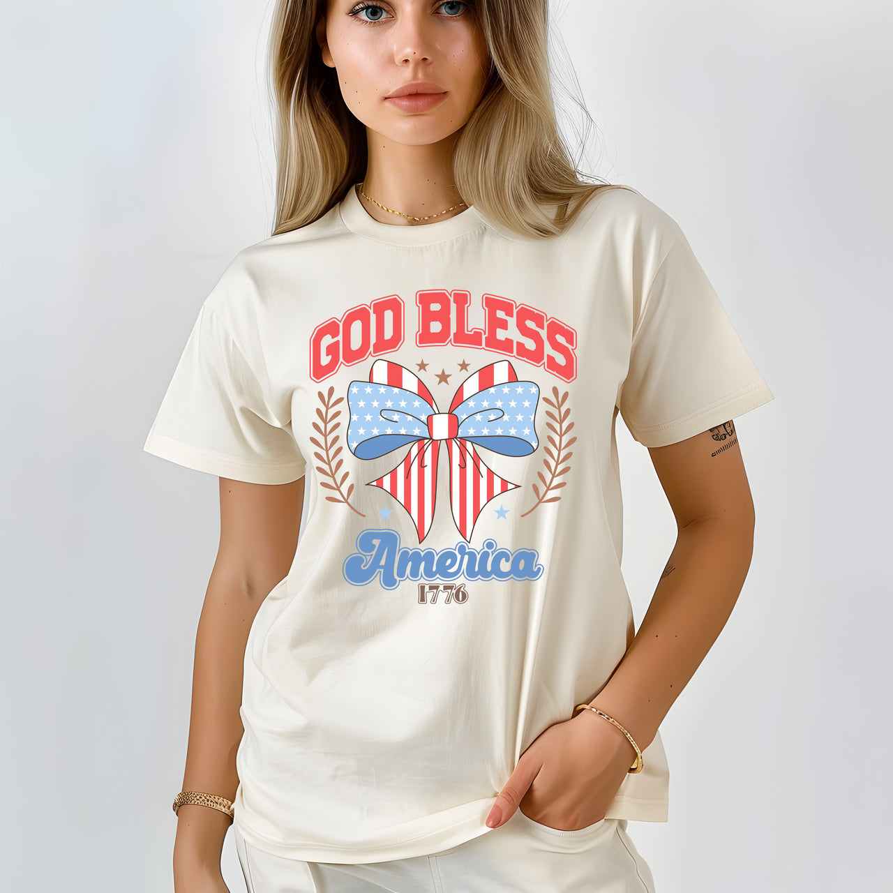 Coquette Bow God Bless America Comfort Colors T Shirt