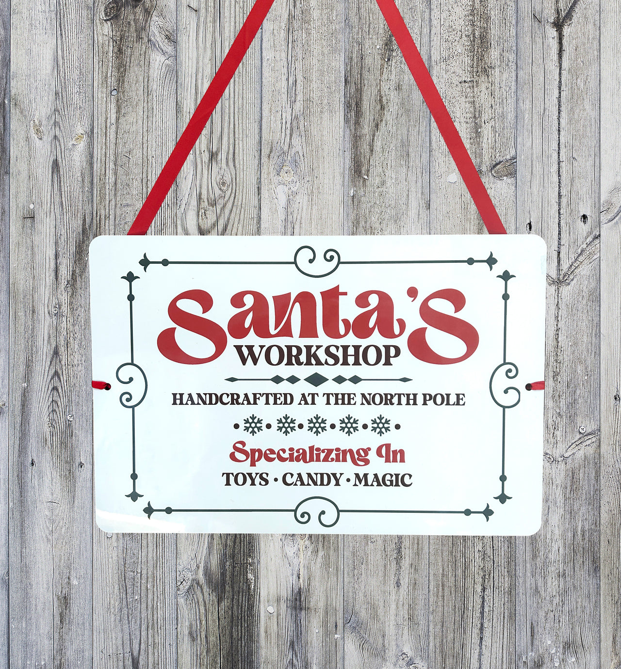 Santa's Workshop Aluminum Holiday Decor Sign