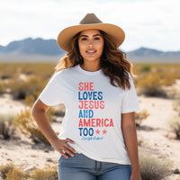 Thumbnail for She Loves Jesus and America Too Patriotic T Shirt