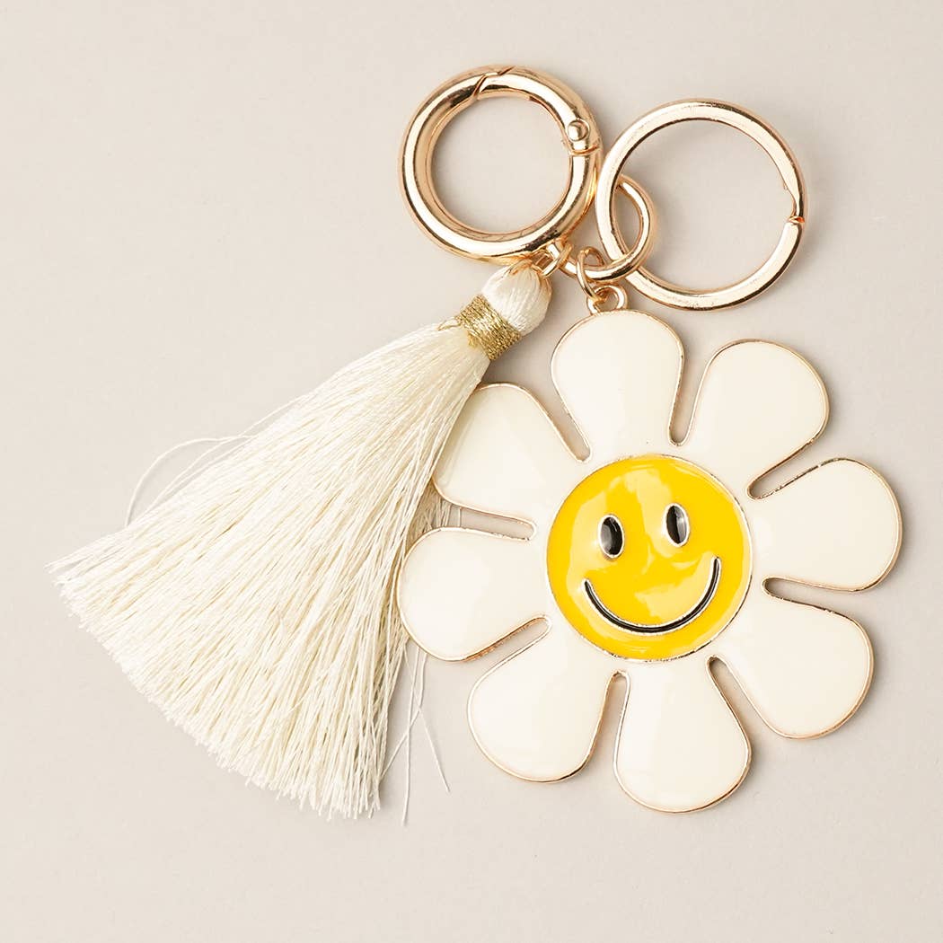 Smiley Face Flower Enamel Keychain