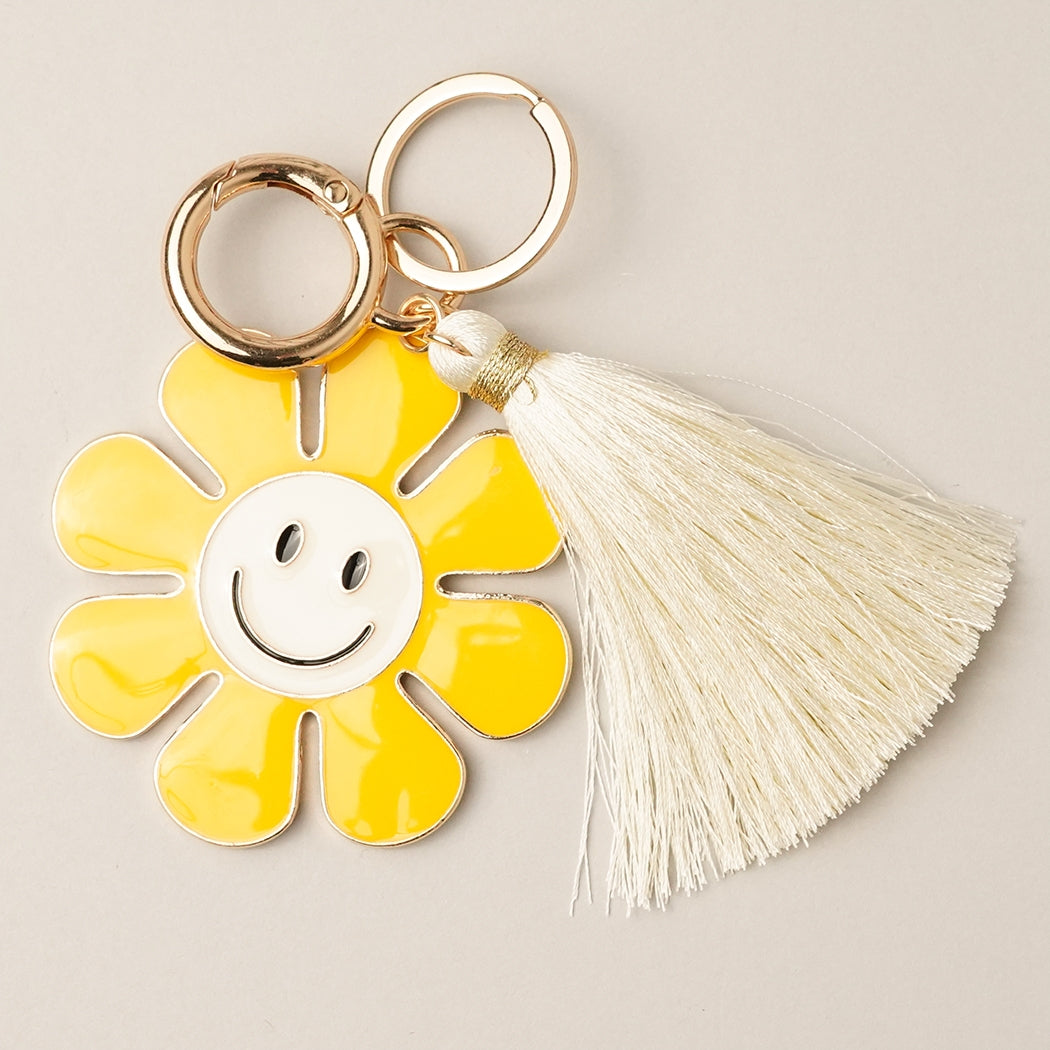 Smiley Face Flower Enamel Keychain