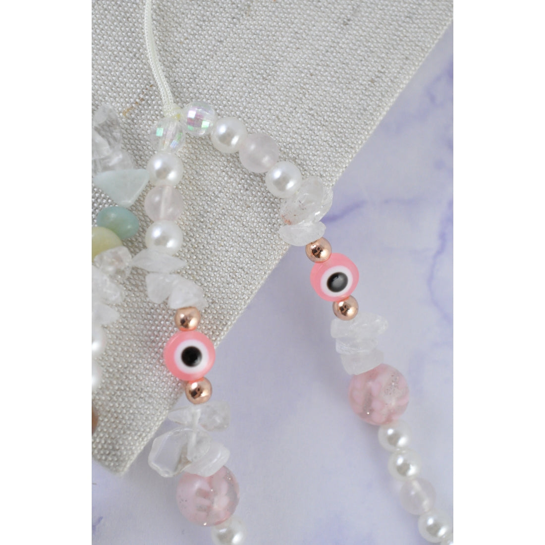 Rose Quartz Evil Eye Bead Phone Chain