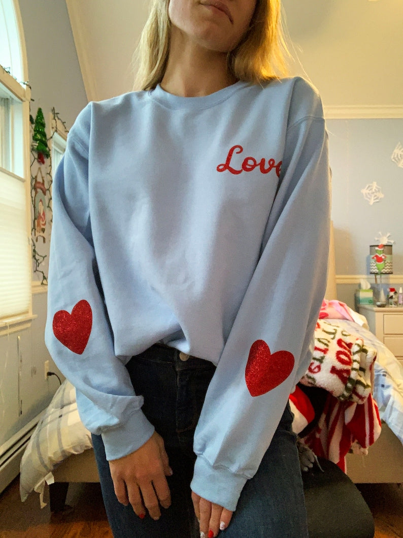 Valentines Day Glitter Heart Crewneck Sweatshirt