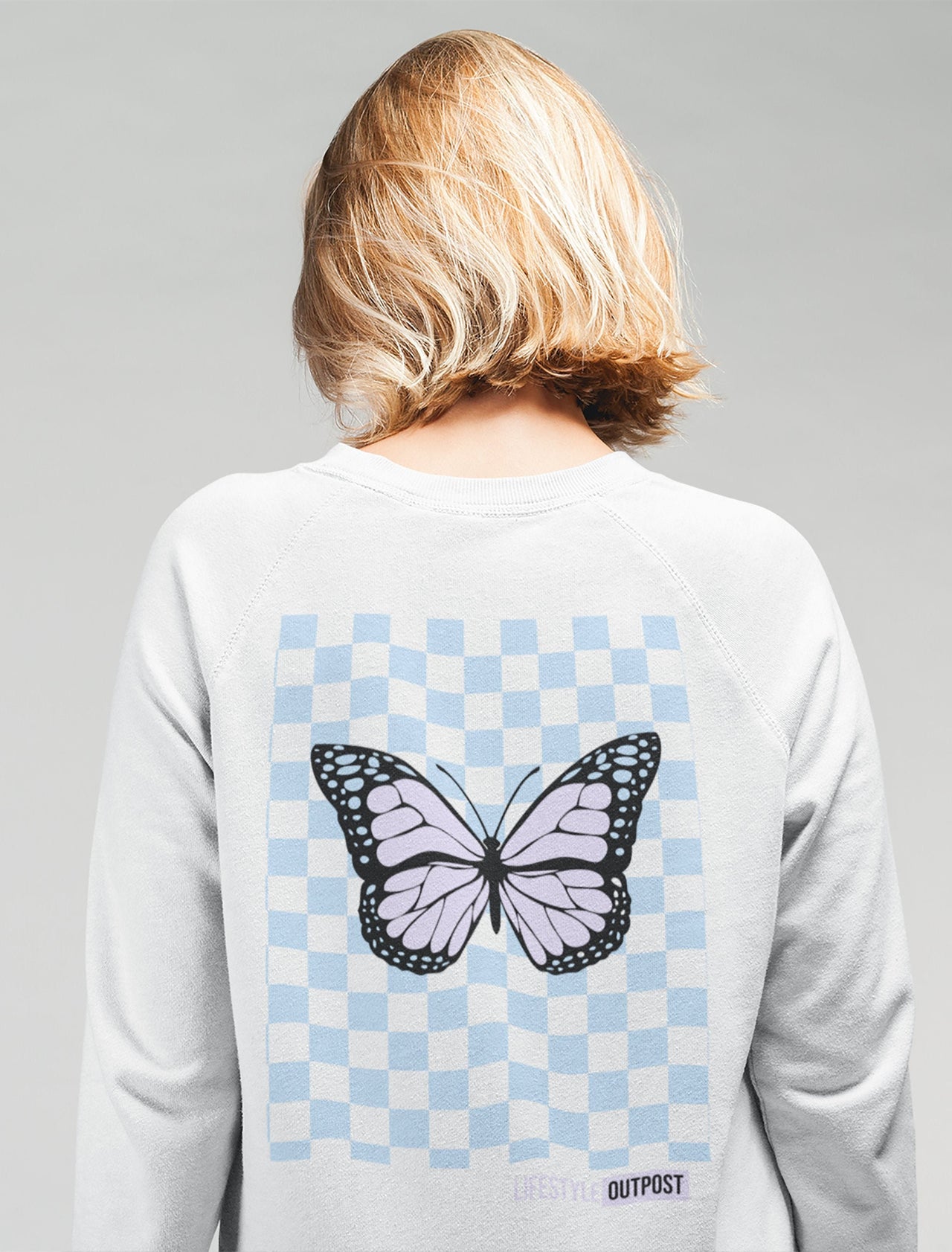 Checkerboard Butterfly Crewneck Sweatshirt