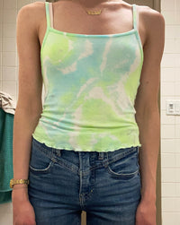 Thumbnail for Blue and Green Tie Dye Cropped Lettuce Edge Tank Top