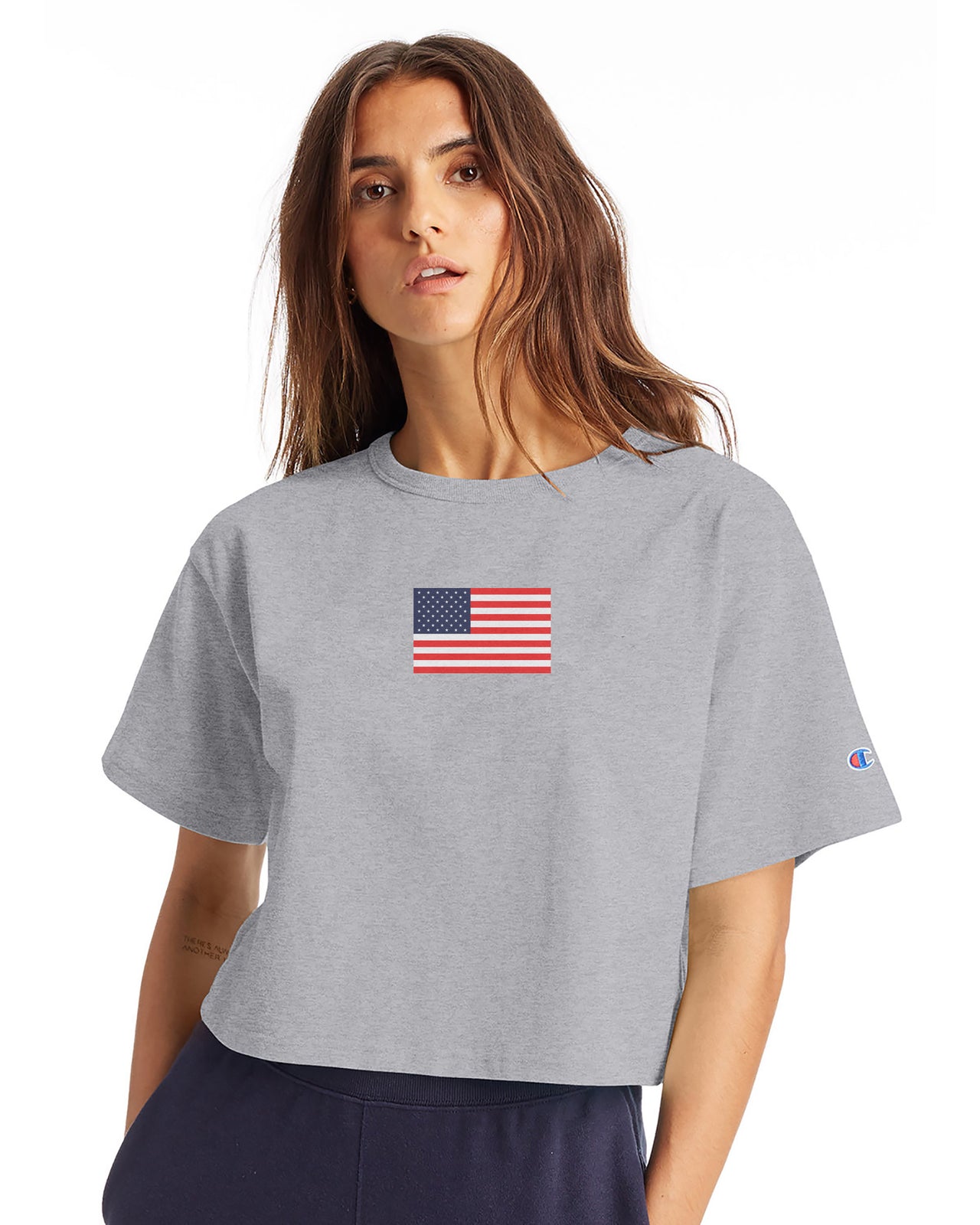 Authentic Champion Cropped American Flag T Shirt