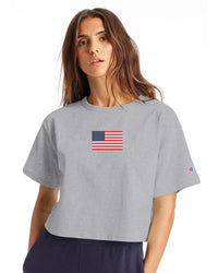 Thumbnail for Authentic Champion Cropped American Flag T Shirt
